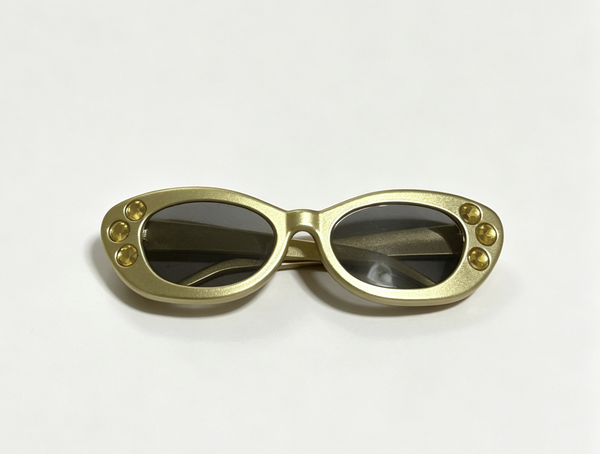 【Gold Oval Sunglasses with Yellow Rhinestones for 18'' Doll】