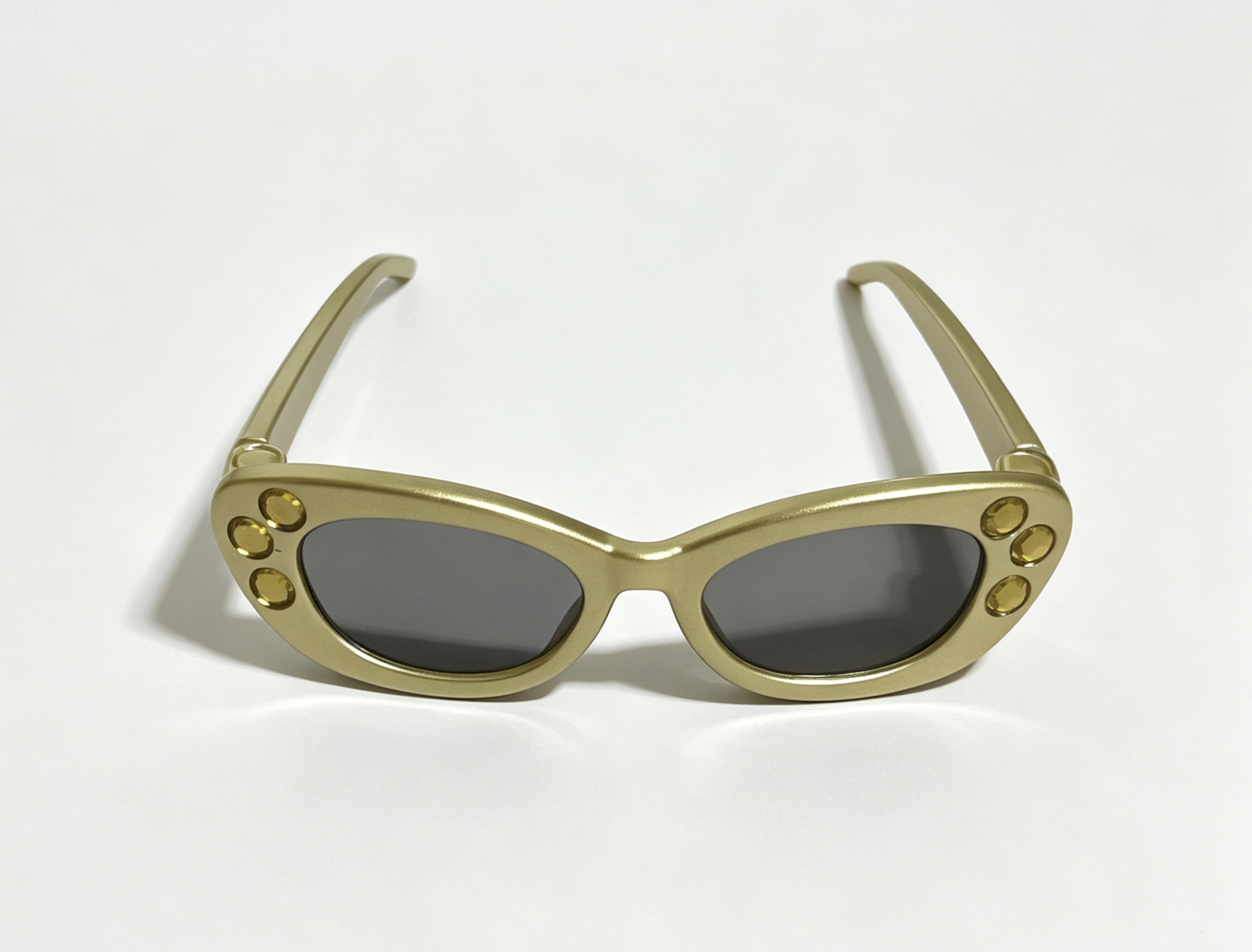 【Gold Oval Sunglasses with Yellow Rhinestones for 18'' Doll】 Main image