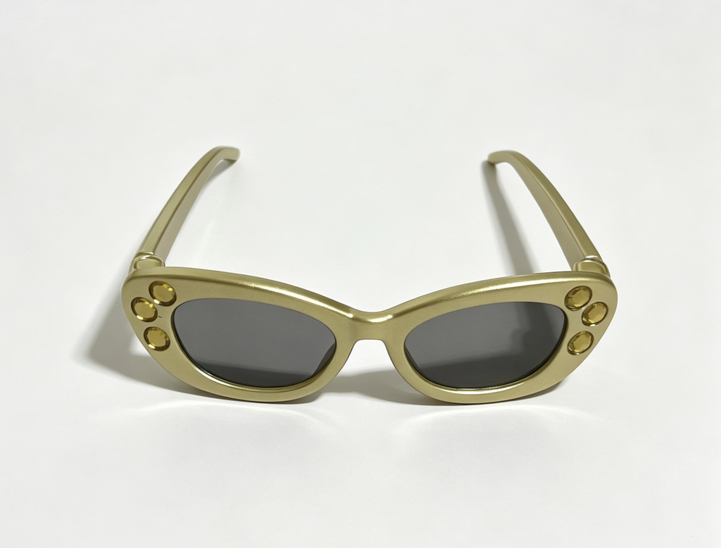 【Gold Oval Sunglasses with Yellow Rhinestones for 18'' Doll】