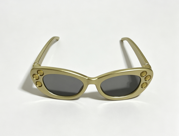 【Gold Oval Sunglasses with Yellow Rhinestones for 18'' Doll】